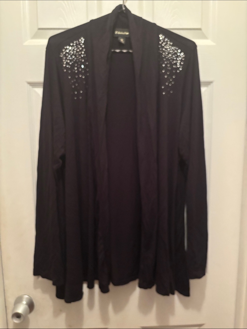 Embellished Black Open-Front Women’s Cardigan